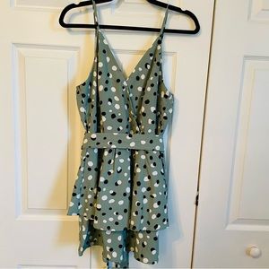 Green Polka Dot Ruffle Romper Women's Medium